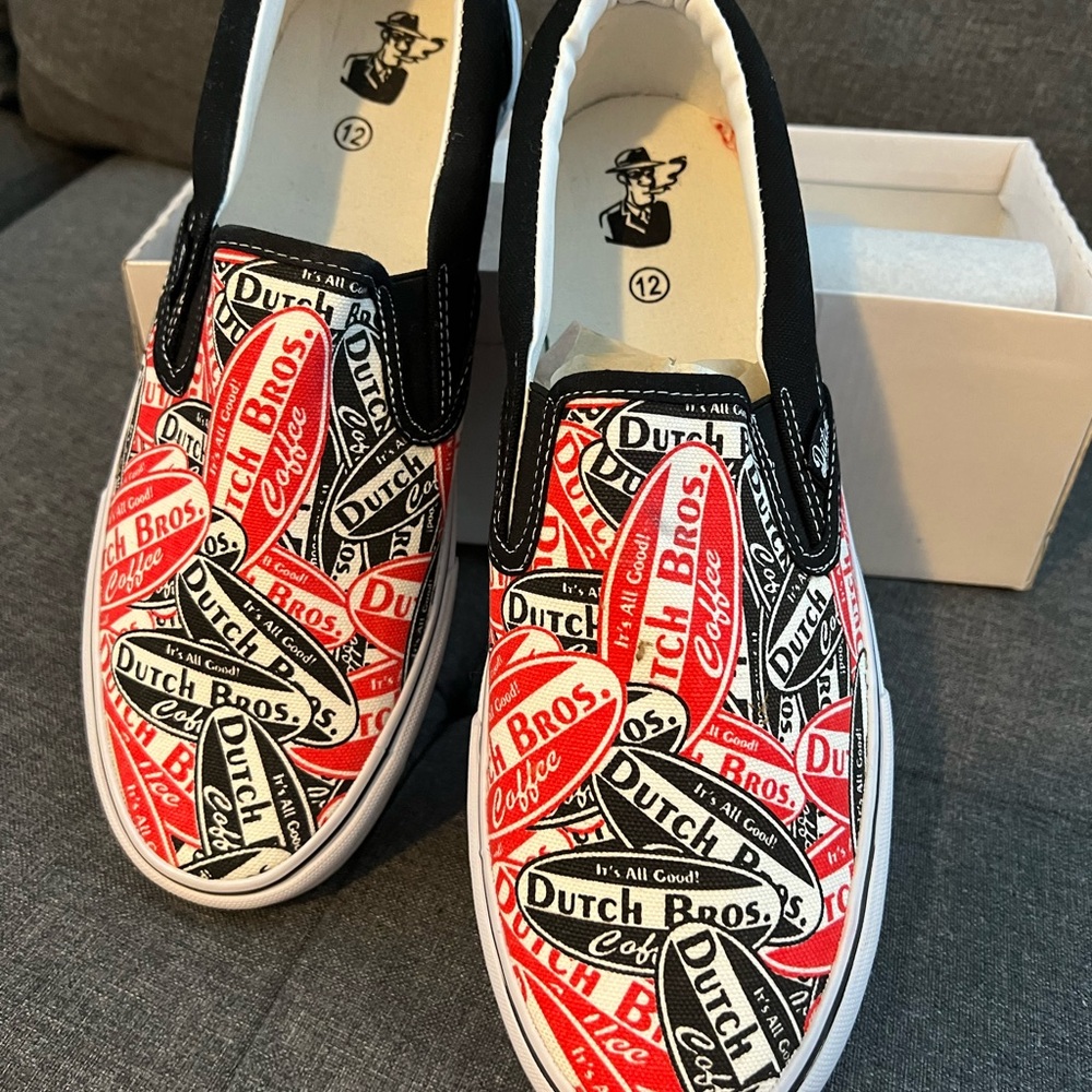Dutch Bros Red and Black Slip-On Loafers-Never worn!